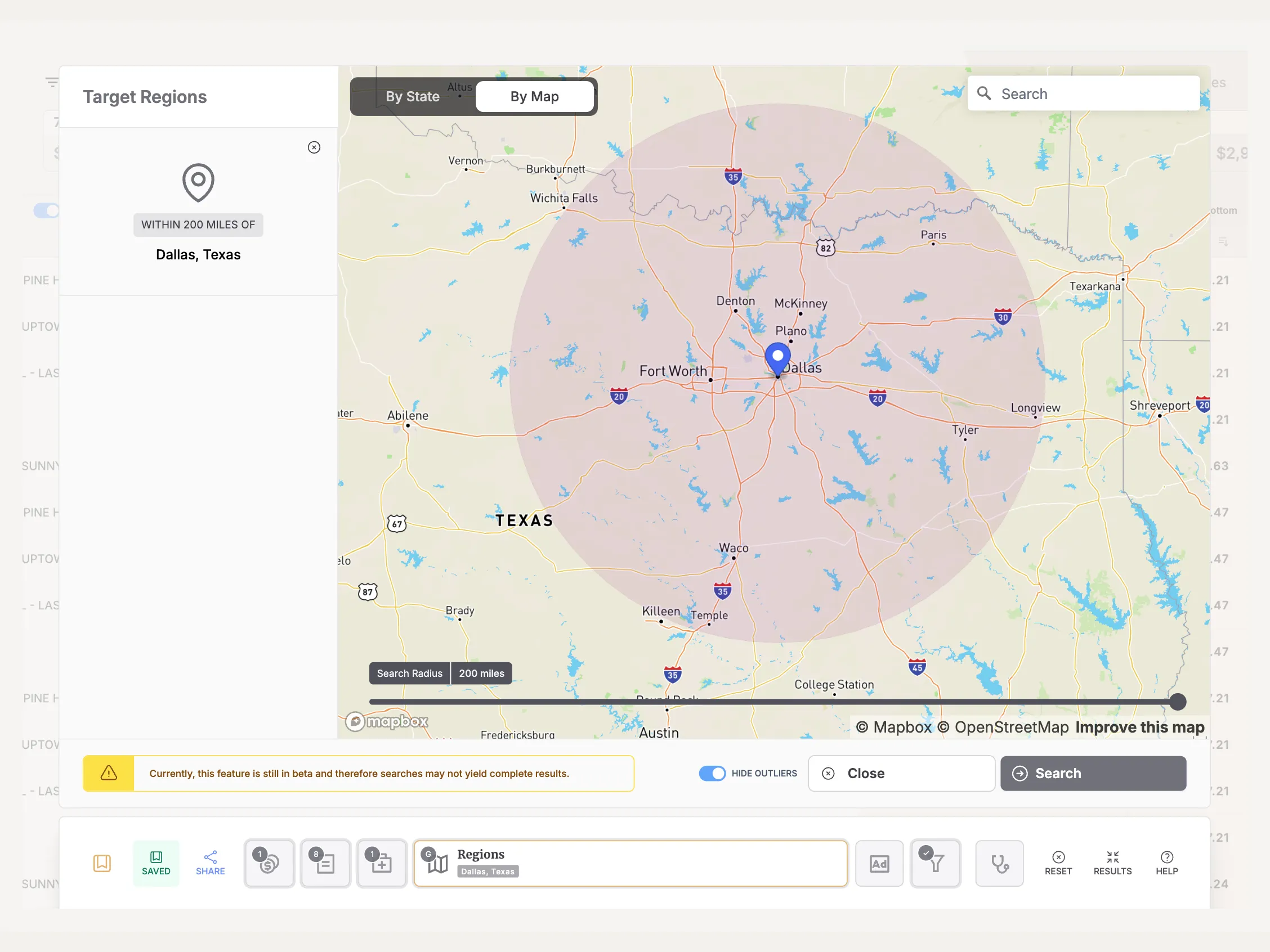 Filter by state or specify sub-regions